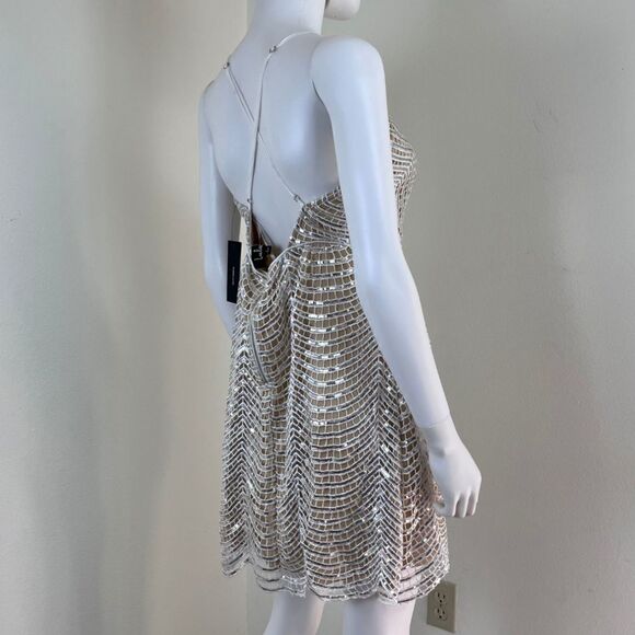 Lulus Lele Women Size L White Silver Sequin Mini NEW Dress Strappy Holiday Party - Picture 13 of 15